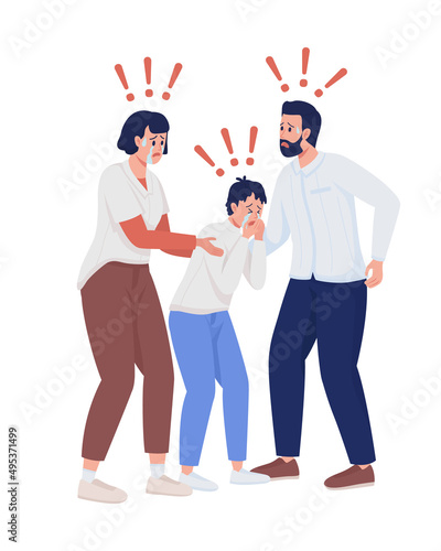 People in panic semi flat color vector characters. Standing figures. Full body people on white. Family in danger simple cartoon style illustration for web graphic design and animation