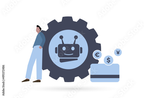 Robotic process automation - RPA system concept. Artificial intelligence and big data business automatization. Flat vector illustration isolated on white background