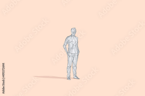 3D Rendering of businessman with hands in pockets against peach background photo