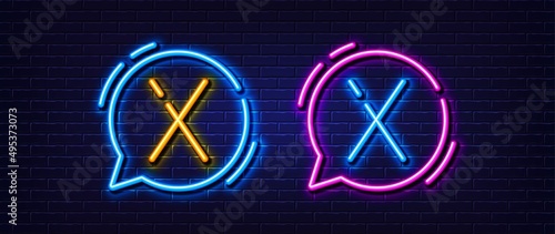 Initial letter X icon. Neon light line effect. Line typography character sign. Large first font letter. Glowing neon light speech bubble. Letter X glow 3d line. Brick wall banner. Vector