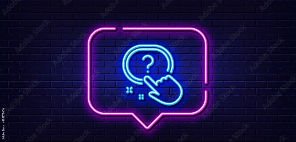 Neon light speech bubble. Question button line icon. Ask help sign. Faq questionnaire symbol. Neon light background. Question button glow line. Brick wall banner. Vector Neon light speech bubble. Question button line icon. Ask help sign. Faq questionnaire symbol. Neon light background. Question button glow line. Brick wall banner. Vector