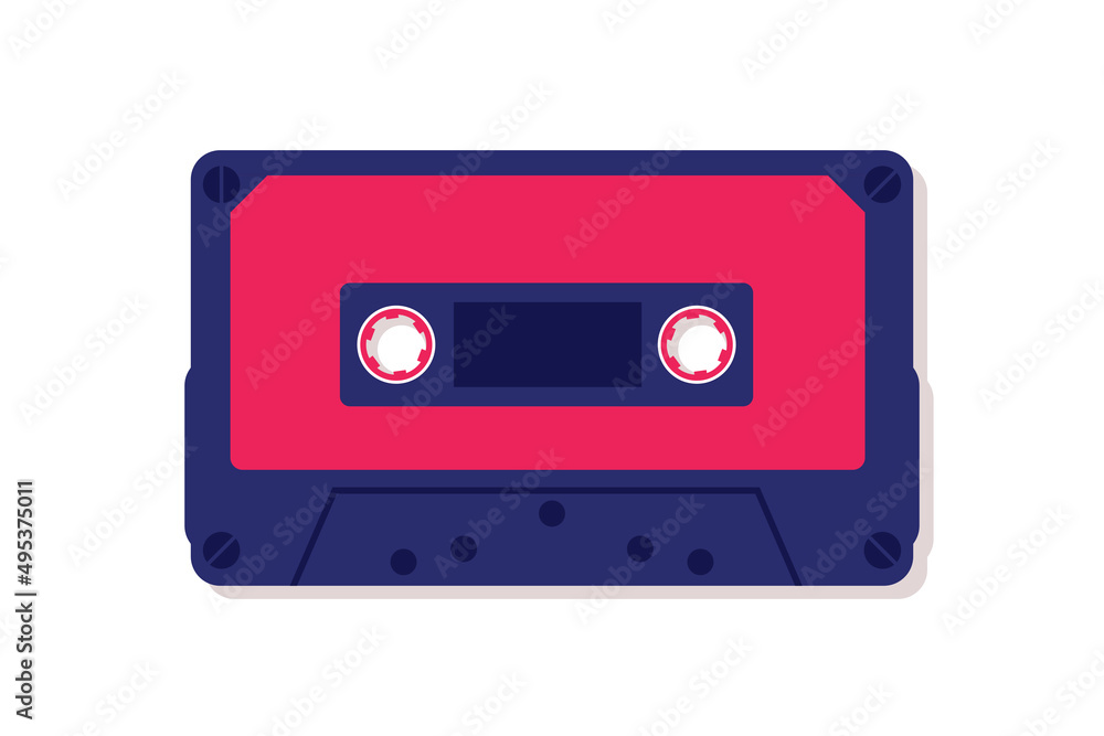 Retro music cassette illustration isolated. Compact music tape analogue technology. Analog audio storage media.