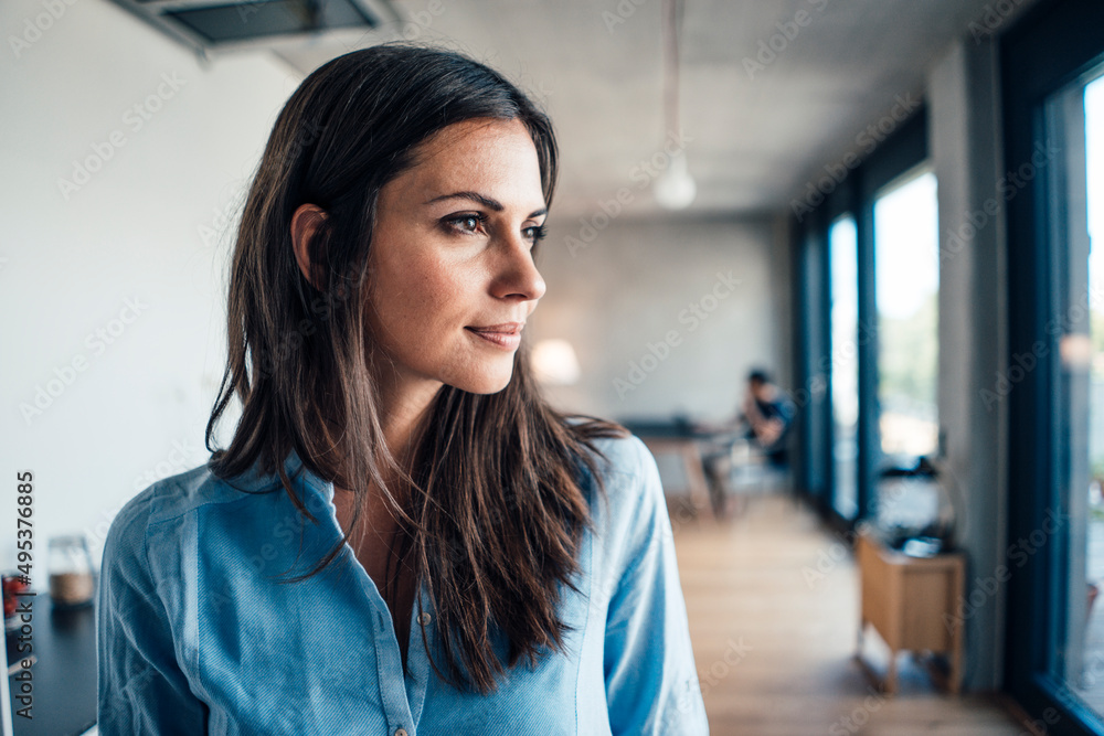 Beautiful woman with brown hair at home Beautiful woman with brown hair at home