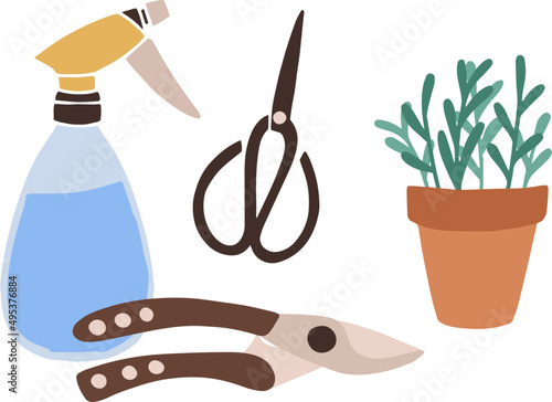 Gardening Tools for Plant Cultivation Cartoon IIlustration