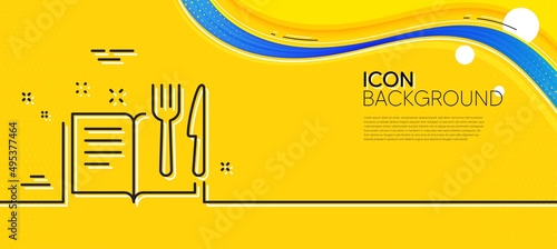 Recipe book line icon. Abstract yellow background. Cutlery sign. Fork, knife symbol. Minimal recipe book line icon. Wave banner concept. Vector