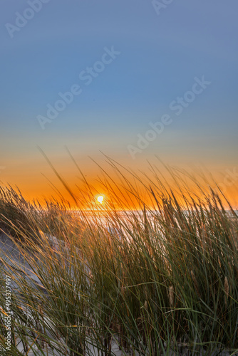 Sunset at the beach on Juist  East Frisian Islands  Germany.
