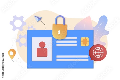 Modern vector of smart ID card, electronic identity card, plastic smartcard, chipcard. concept of identity card with personal information, national identification document, passport, driver's license.