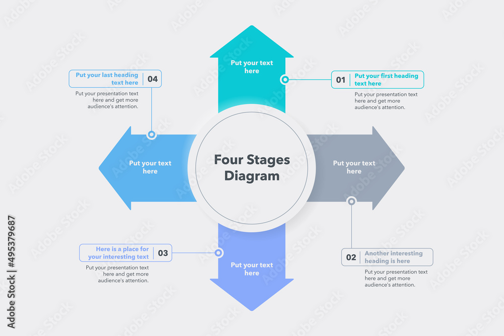 Arrow flow diagram with four stages. Easy to use for your website or presentation.