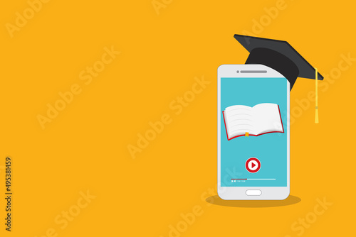 Online learning. Concept of webinar, business online training, education on smartphone or e-learning concept. Vector Illustration	
