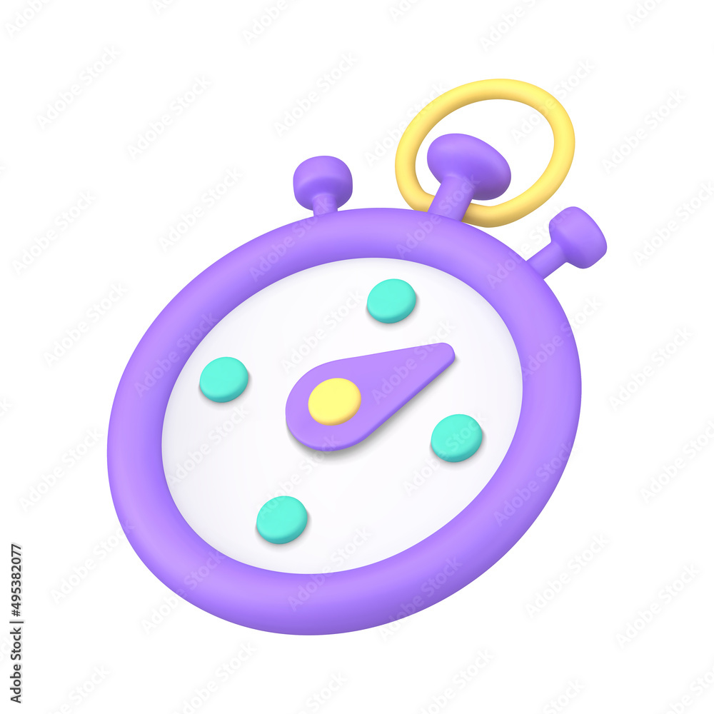 Realistic 3d icon purple stopwatch with arrow for time accuracy measurement sport competition vector Realistic 3d icon purple stopwatch with arrow for time accuracy measurement sport competition vector