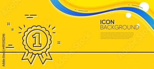 Reward Medal line icon. Abstract yellow background. Winner achievement or Award symbol. Glory or Honor sign. Minimal reward line icon. Wave banner concept. Vector