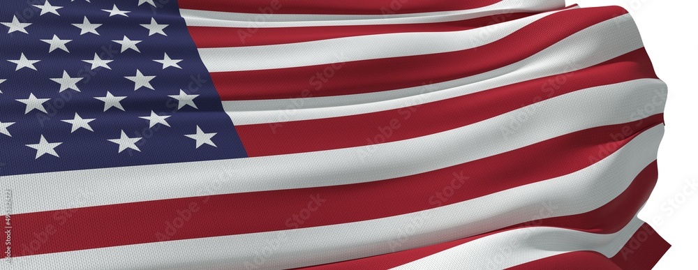 Fototapeta premium US flag waving, close up - white background