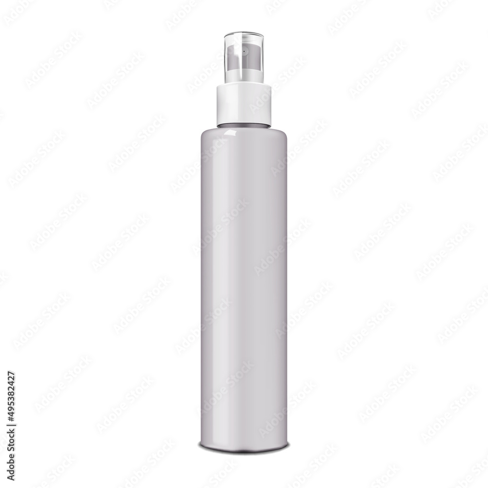 Cosmetic fine mist spray bottle with clear transparent lid isolated on white background, realistic mockup. Beauty product pump container, vector mock-up. Template for design Cosmetic fine mist spray bottle with clear transparent lid isolated on white background, realistic mockup. Beauty product pump container, vector mock-up. Template for design