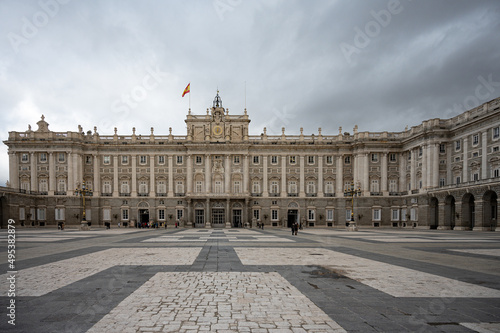 Inner courtyard of the Royal Palace of Madrid on a cloudy day