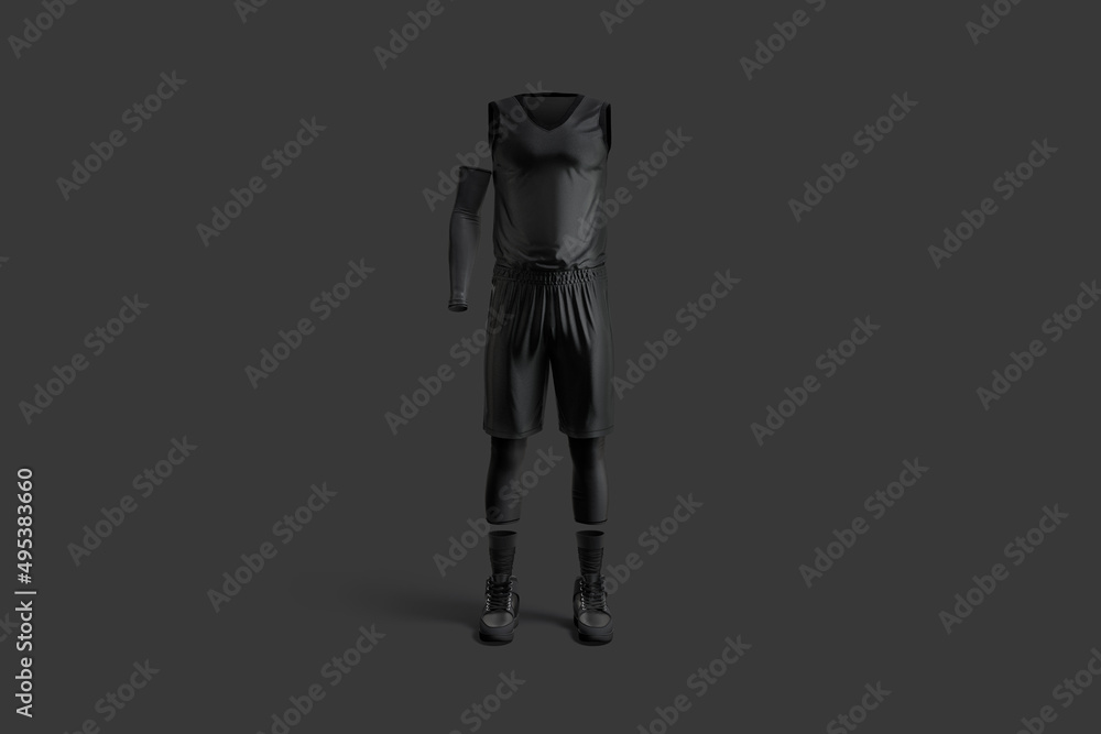 Blank black basketball uniform mockup, dark background Blank black basketball uniform mockup, dark background