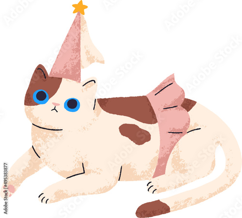 Funny Cute Cat in Costume Doodle Illustration