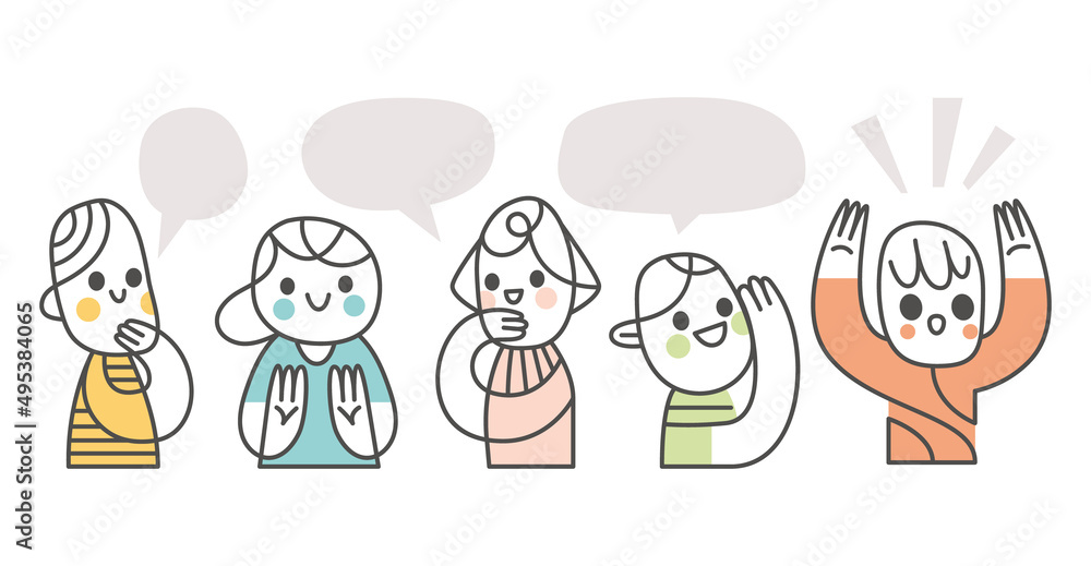 Dessin de personnes style trait moderne, bulle de conversation pour texte, mignon et ludique, groupe en discussion, avatar communication et information, doodle ligne courbe avec touche de couleur Dessin de personnes style trait moderne, bulle de conversation pour texte, mignon et ludique, groupe en discussion, avatar communication et information, doodle ligne courbe avec touche de couleur