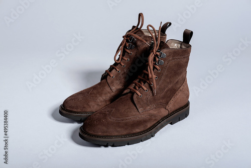 Men classic shoes boots on grey background