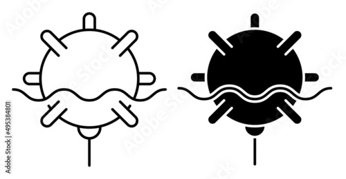 Linear icon, combat naval anti submarine mine. Fight against enemy ships. Simple black and white vector isolated on white background