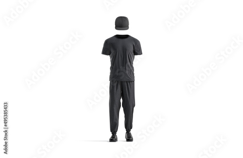 Blank black men sport uniform mock up, front view