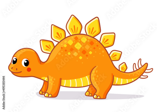 Vector illustration with stegosaurus. Cute dinosaur in cartoon style.