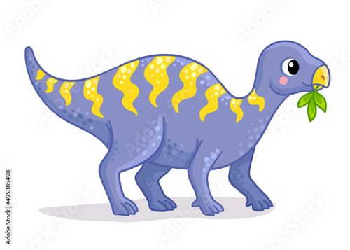 Vector illustration with iguanodon. Cute dinosaur in cartoon style.