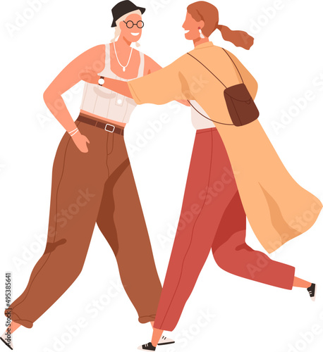 Happy Women Friends Meeting Cartoon Illustration