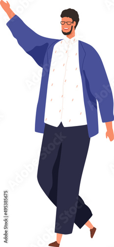 Man Waving with Hand Cartoon Illustration