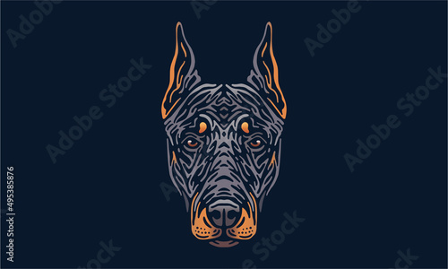 Doberman on dark background dog logo pet portrait