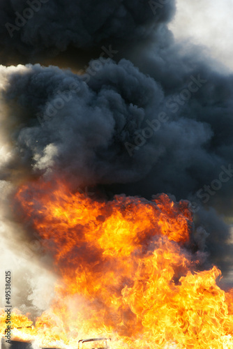 Vasylkiv oil terminal near Kyiv, Ukraine destroyed after missile strike, refinery fire. © burnstuff2003