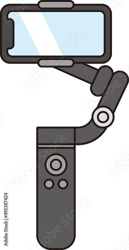 Black gimbal with a horizontal smartphone attached