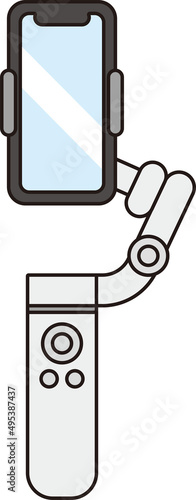 White gimbal with vertically oriented smartphone attached