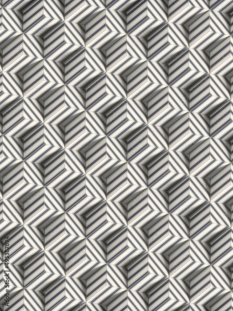 Group of rectangular shapes with black and white striped texture. 3d rendering digital illustration