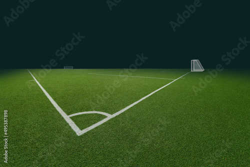 textured free soccer field in the evening light - corner - 3D Illustration
