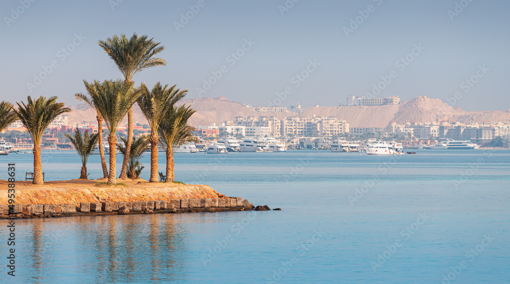 Obraz premium View of the Egyptian resort city of Hurghada. Scenic vacation places in Africa