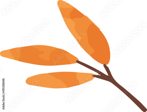 Autumn Branch with Leaves Hand Drawn Illustration