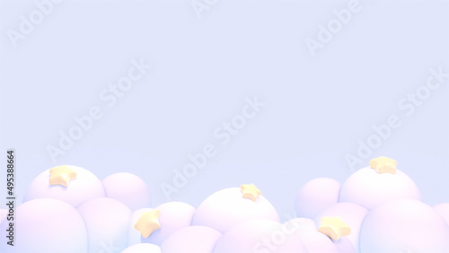 3d rendered cartoon clouds with stars in the pastel blue sky.
