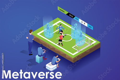 Modern Isometric play football in virtual world Metaverse Illustration  Editable source 10 EPs   Suitable for Diagrams  Infographics  And Other Graphic Related Assets