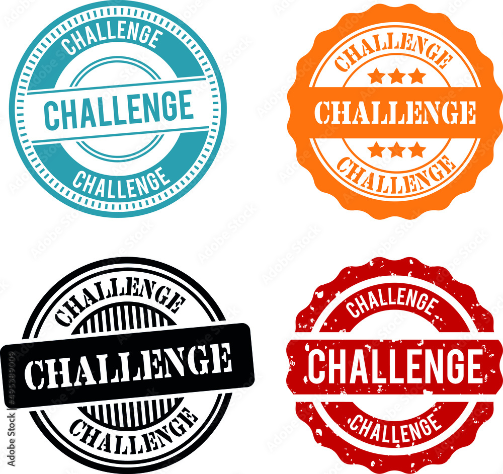 Challenge Round Stamp Collection. Grunge Challenge Badge.