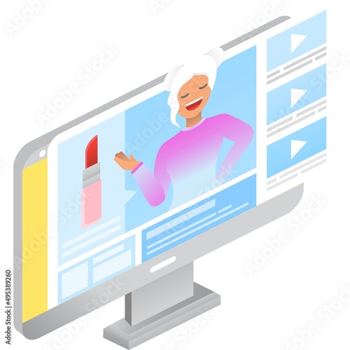 Beauty blog icon 3d vector blogger on pc screen