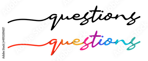 Questions Handwriting Black & Colorful Lettering Calligraphy Banner Vector Illustration.