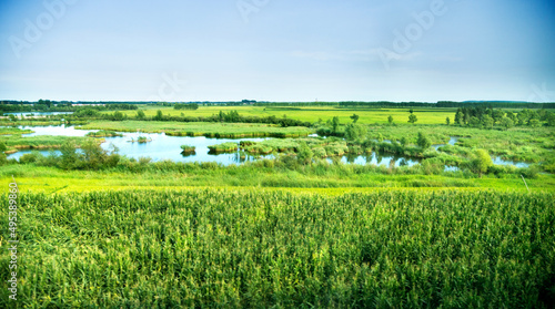 Landscape with farm and pond