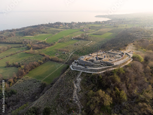 Lake Garda, Italy. Aerial drone photography. View of rocca di manerba photo
