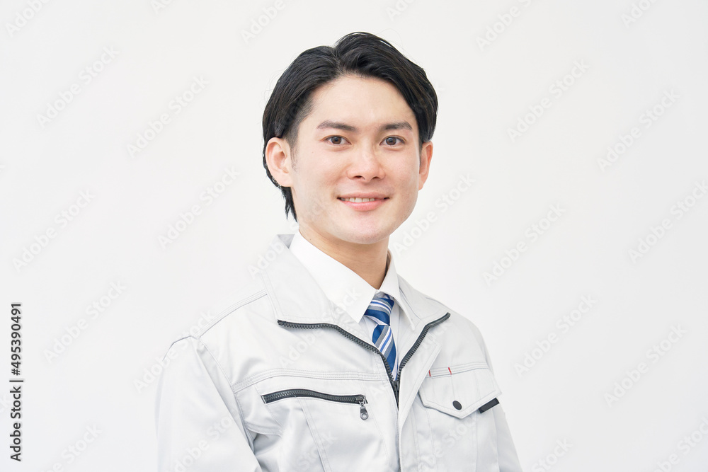 男性　作業員　ポートレート　白背景
