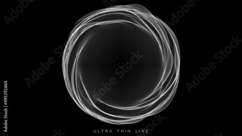 Distorted line spheres. Vector thin line glitch geometry.