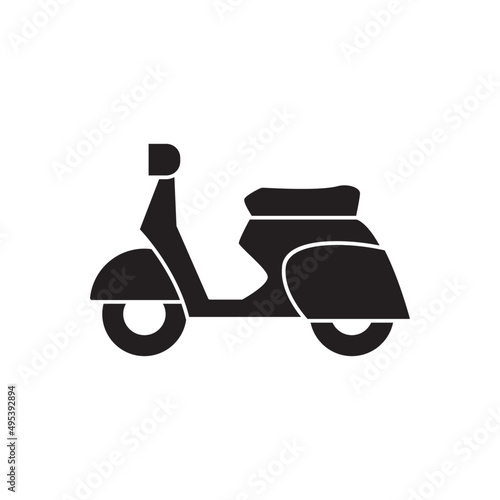 Vintage Scooter Motorcycle transportation icon in black flat glyph, filled style isolated on white background