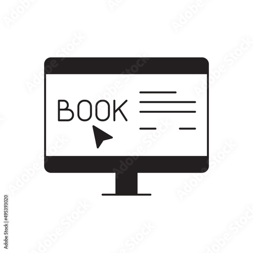 Online booking travel web icon in black flat glyph, filled style isolated on white background