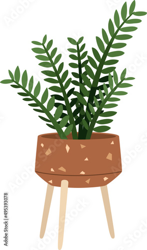 Modern Trendy House Plant in Pot Colored Illustartion