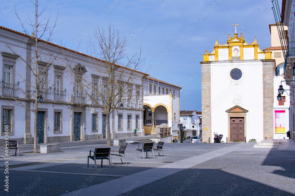 the Convento and Igreja de Sao Joao Evengelista or Igreja dos loios at the Jardim Diana in the old Town of the city Evora in Alentejo in Portugal