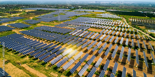 Canvas Print Aerial photography of solar photovoltaics constructed in plateau plains